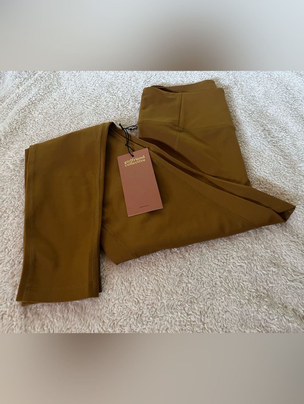 Girlfriend Collective $108 NWT mustard high-rise ompressive leggings.